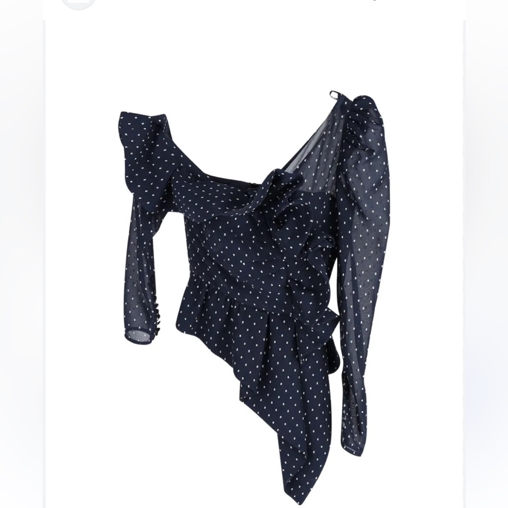 Self-Portrait One-Shoulder Ruffled Swiss-Dot Chiffon Top